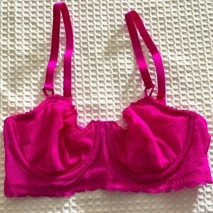 Auden Bra 34C Hot Pink Barbiecore Fairycore Mesh Stretchy Adjustable Sheer Wired